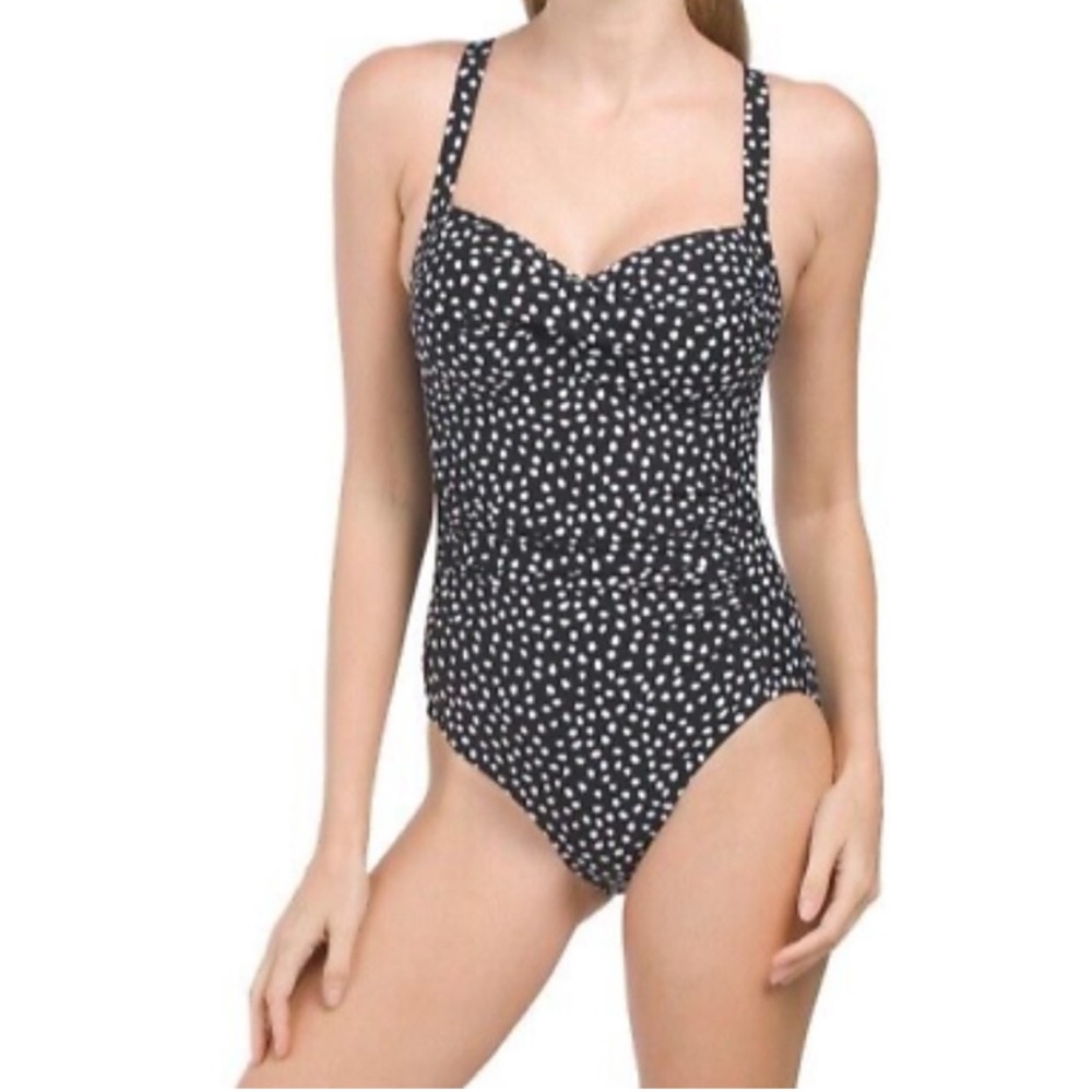 Nip tuck Swim Polka Dot Ruched Sides Heart Neck  One Piece Swim Size 10
